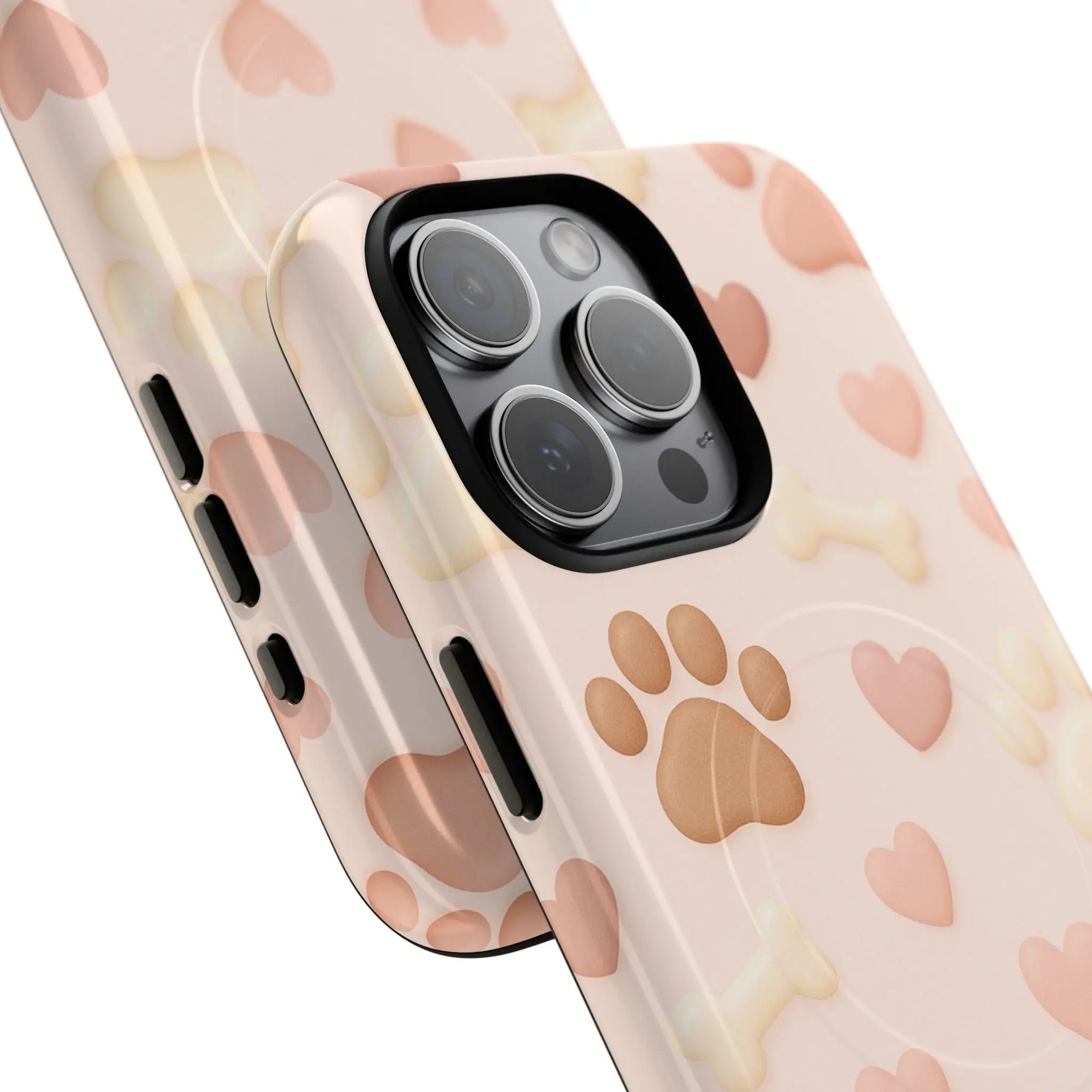 Pet Paw Pattern Phone Case — Pink Puppy Hearts & Bones with MagSafe - Shamo's