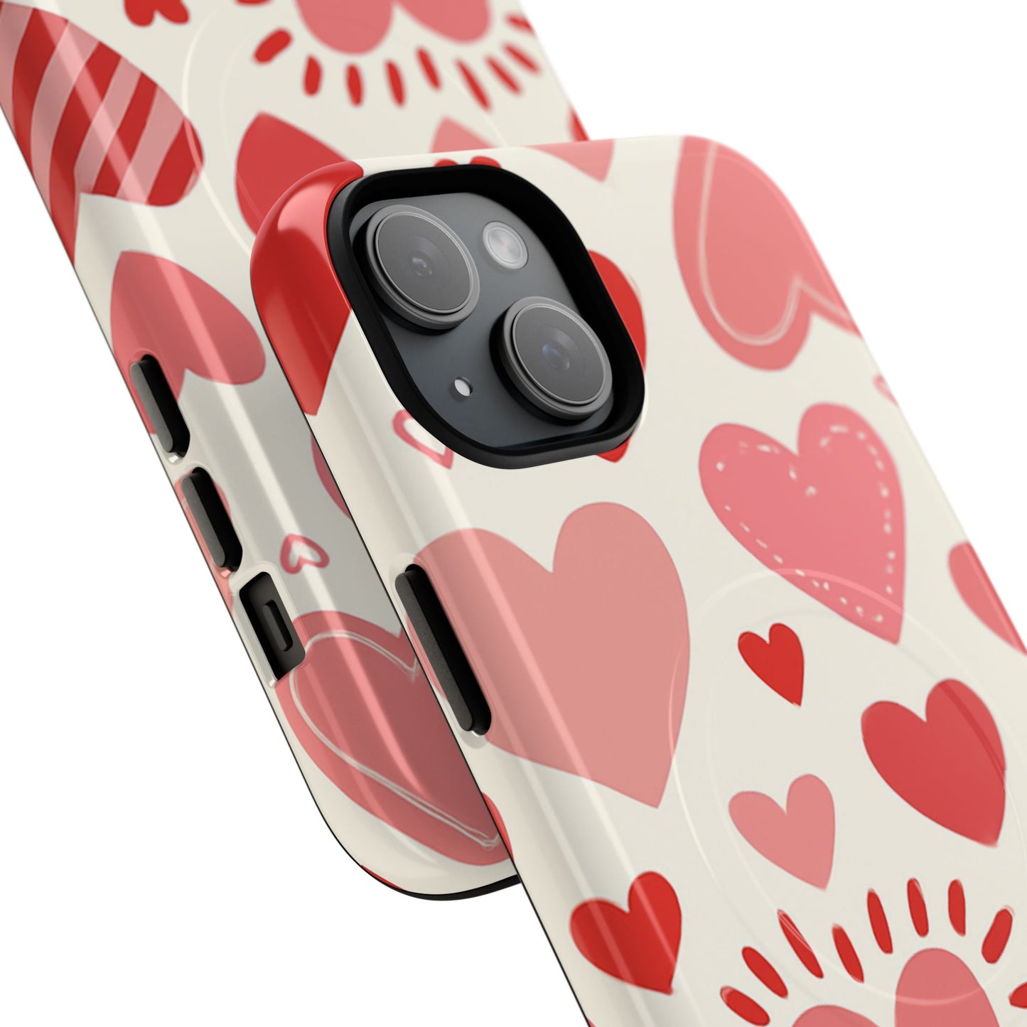 Heart Pattern Tough iPhone Case — Cute Red & Pink Hearts Protective Cover (MagSafe compatible)