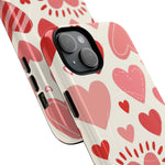 Heart Pattern Tough iPhone Case — Cute Red & Pink Hearts Protective Cover (MagSafe compatible)  Shamo's