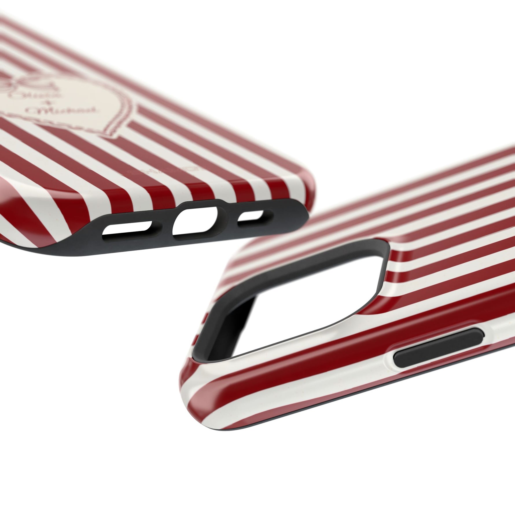 Funda personalizada a rayas — Diseño de corazón rojo y blanco (nombres personalizados)