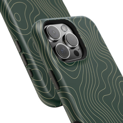 Topographic Green Magnetic Impact-Resistant iPhone Case | MagSafe compatible  Shamo's