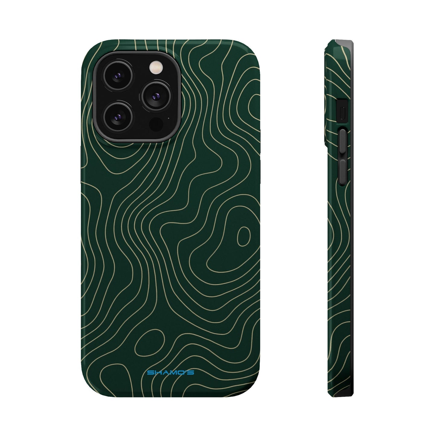 Topographic Green Magnetic Impact-Resistant iPhone Case | MagSafe compatible  Shamo's iPhone 14 Pro Max / Glossy