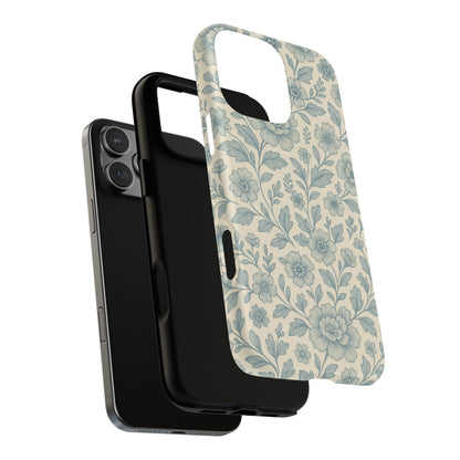Vintage Blue Floral Tough Case for iPhone - Compatible with MagSafe