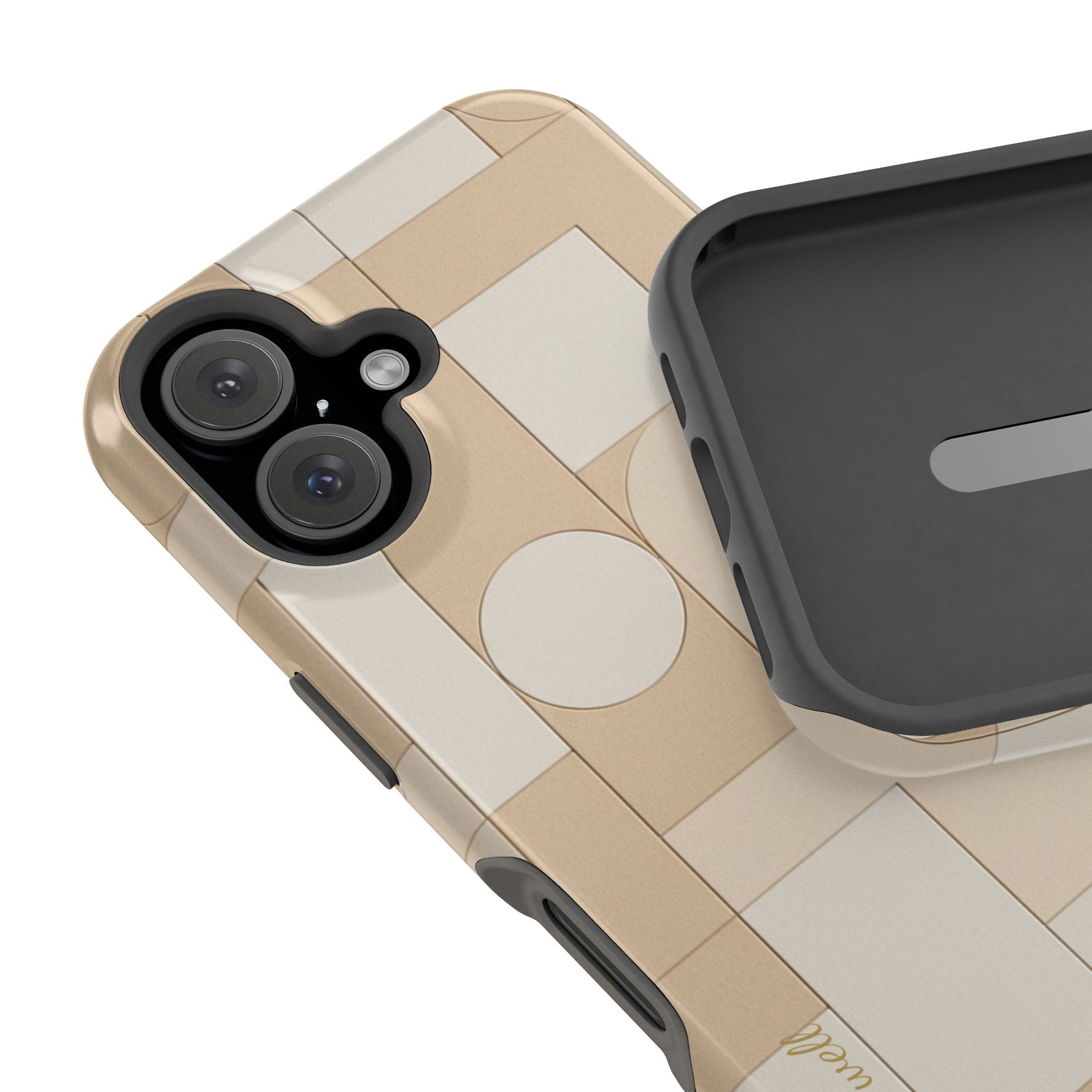 Geometric Beige Magnetic Impact-Resistant iPhone Case with Personalizable Quote and MagSafe Compatible