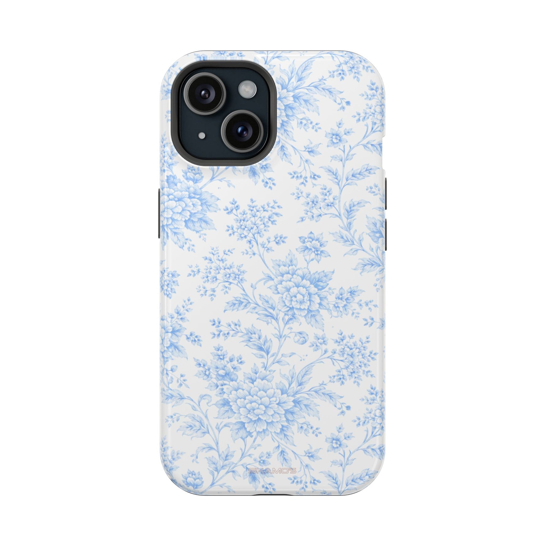 Preppy Look Blue Floral Impact-Resistant Phone Case and MagSafe Compatible