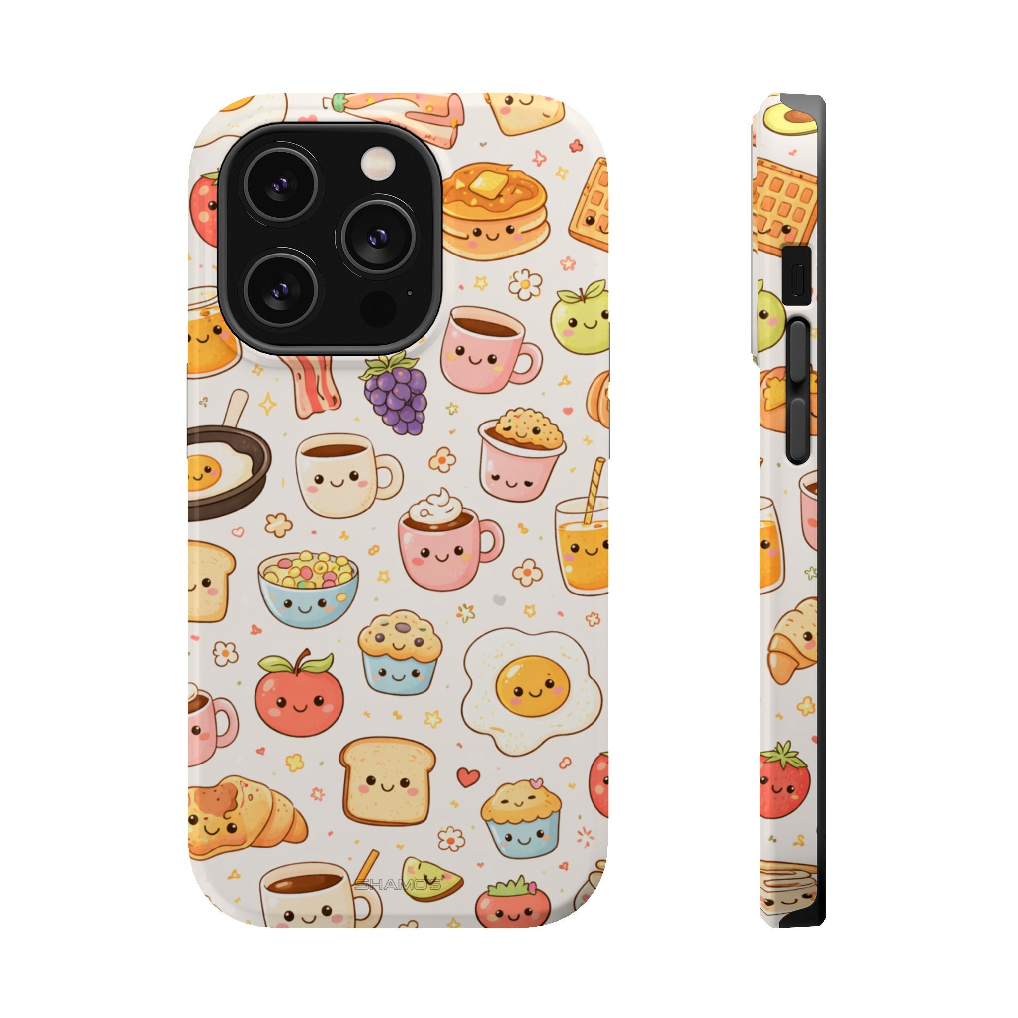 Kawaii Breakfast Pattern Magnetic Phone Case, Cute Cartoon Food Impact-Resistant Cover, MagSafe Compatible - iPhone 14 Pro / Glossy - Shamo's