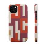 Retro Geometric Magnetic MagSafe Compatible Impact Phone Case — Bold Red & Terracotta Pattern