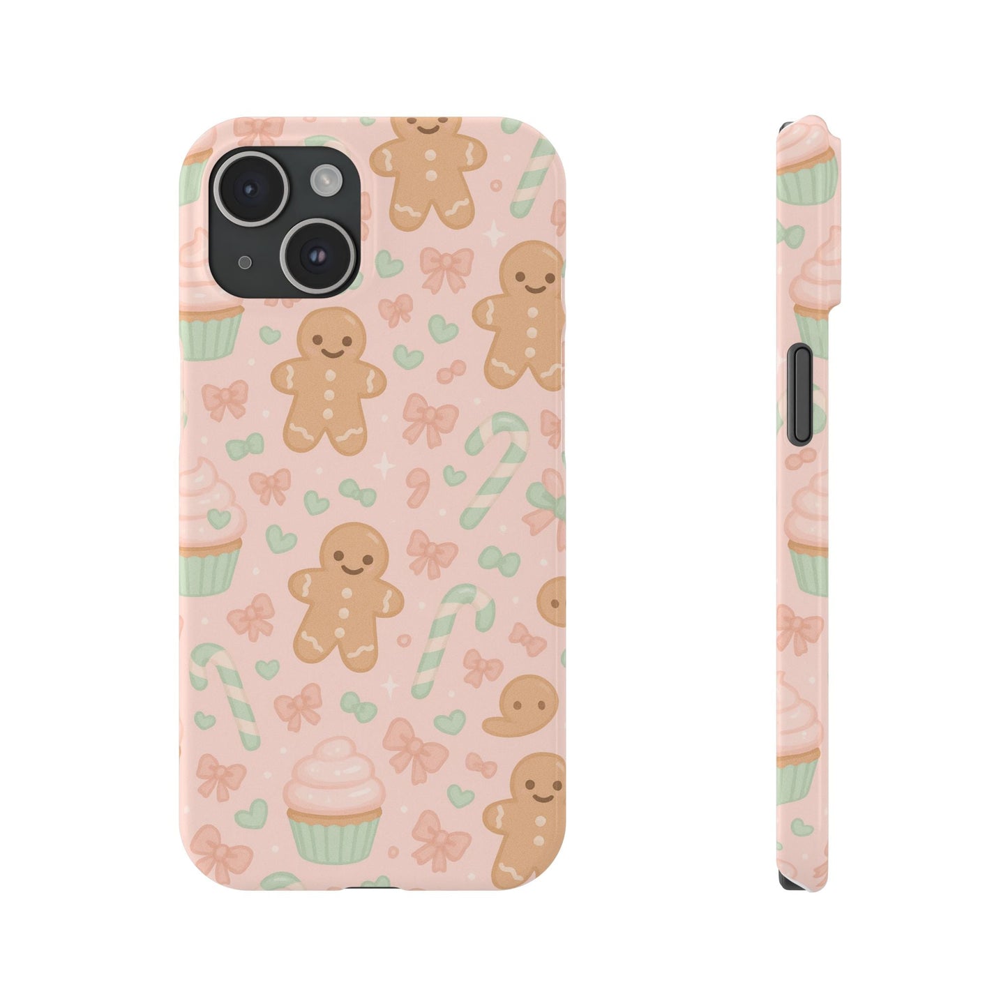 Gingerbread Holiday Slim iPhone Case — Cute Candy Cane & Cupcake Pattern