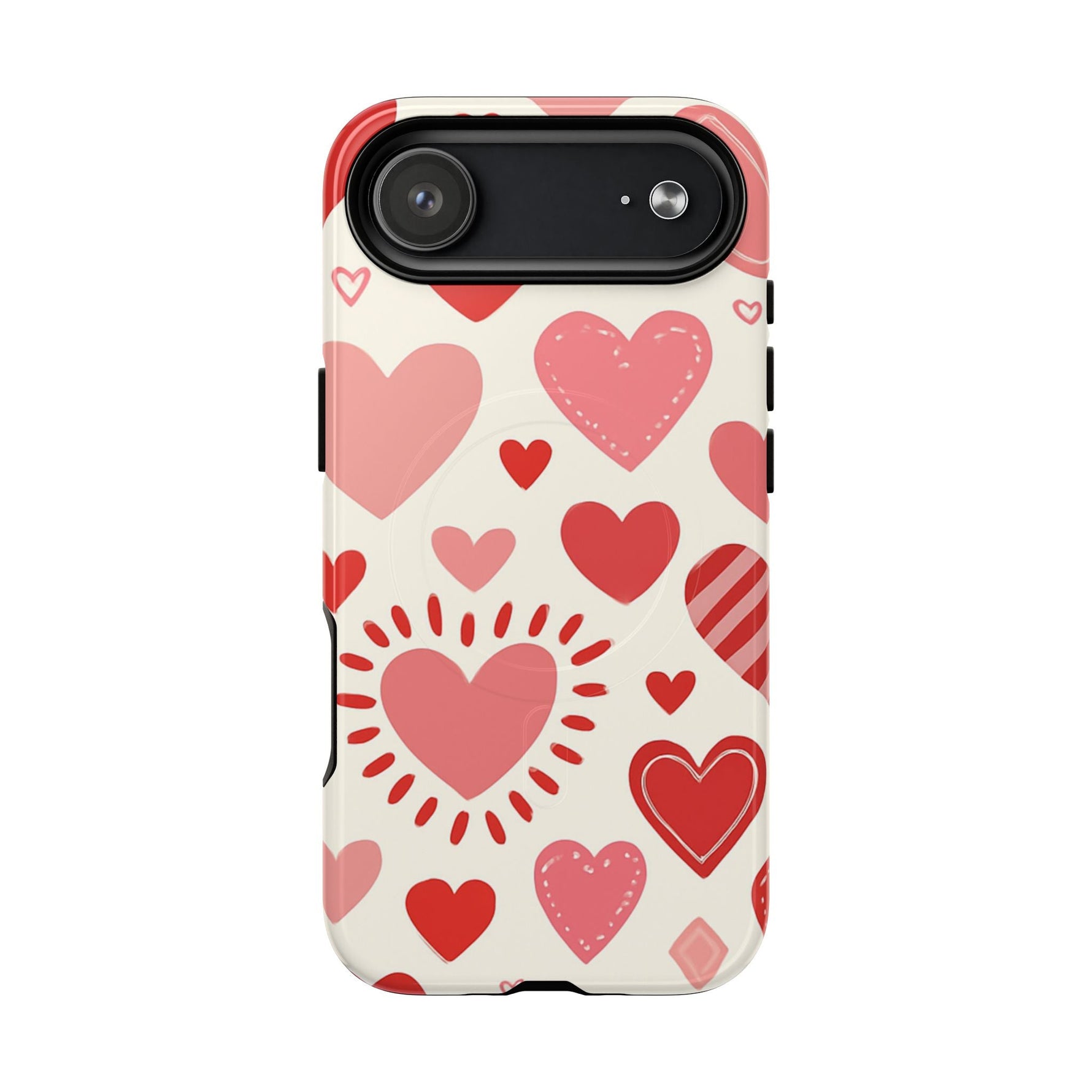 Heart Pattern Tough iPhone Case — Cute Red & Pink Hearts Protective Cover (MagSafe compatible)  Shamo's iPhone 17 Air / Glossy