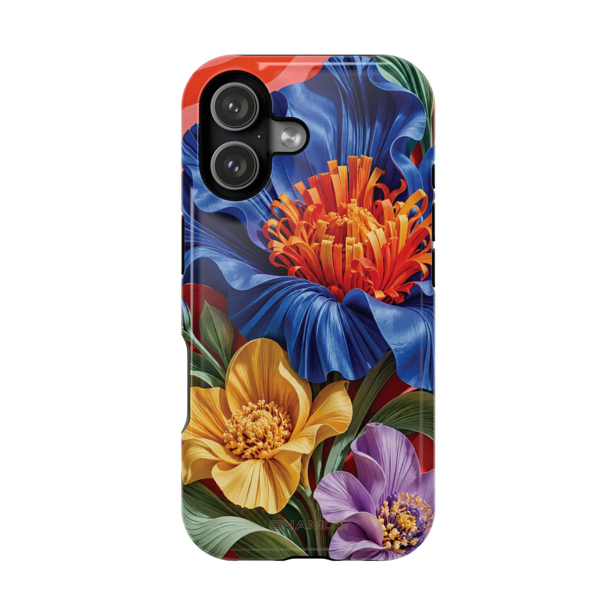 Electric Paradise MagSafe Phone Case – Cobalt Floral & Coral Waves | Glossy