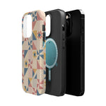 Prairie Quilt – Pastel Patchwork Pattern MagSafe Phone Case, glossy square triple-camera Pro model, exploded shell and liner with magnetic ring