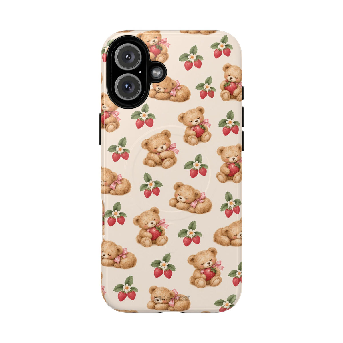 Teddy Berry Cozy Strawberry Pattern iPhone Case with MagSafe