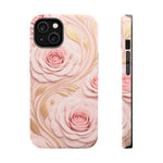 Floral Pink Rose MagSafe iPhone Case, Gold Leaf Magnetic Impact-Resistant