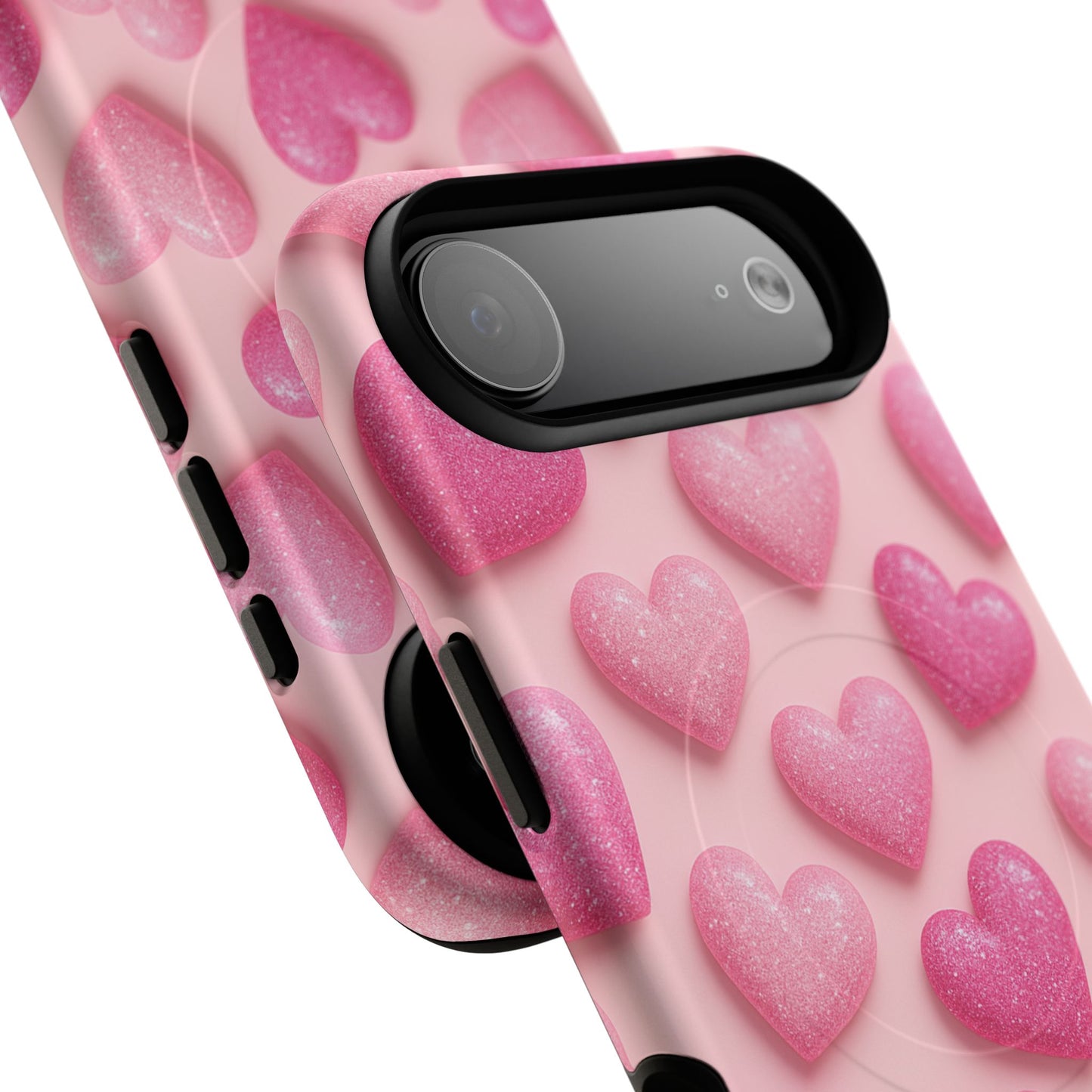 Barbiecore Glitter Hearts iPhone Case | MagSafe