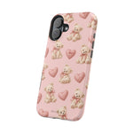 Pink Teddy Hearts Love iPhone Case, Impact-Resistant MagSafe Compatible