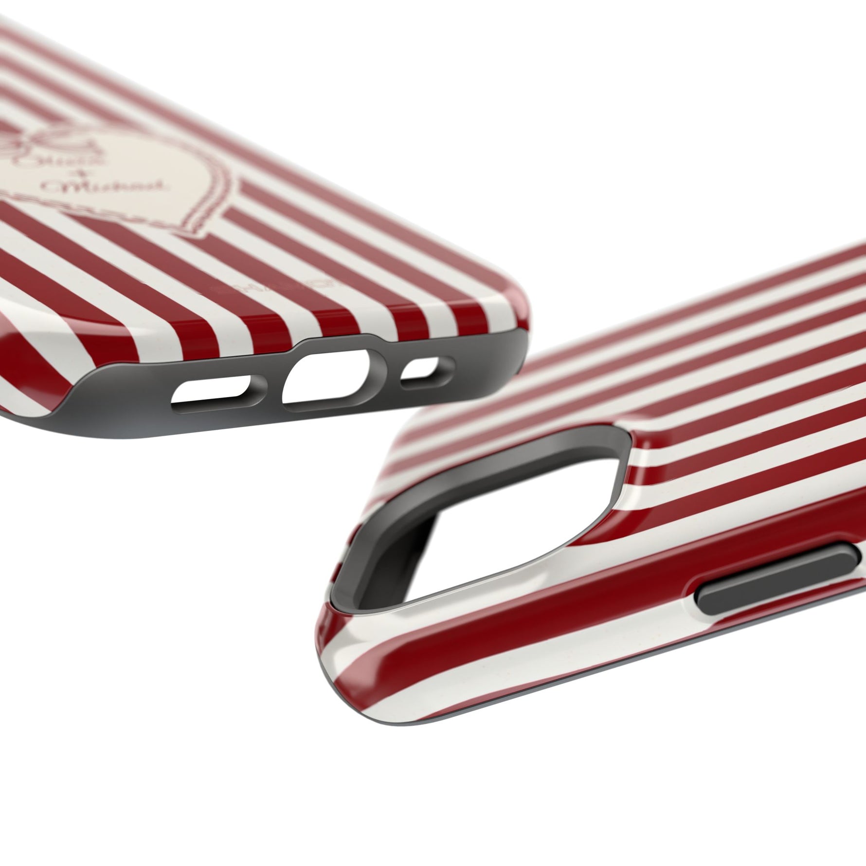 Funda personalizada a rayas — Diseño de corazón rojo y blanco (nombres personalizados)