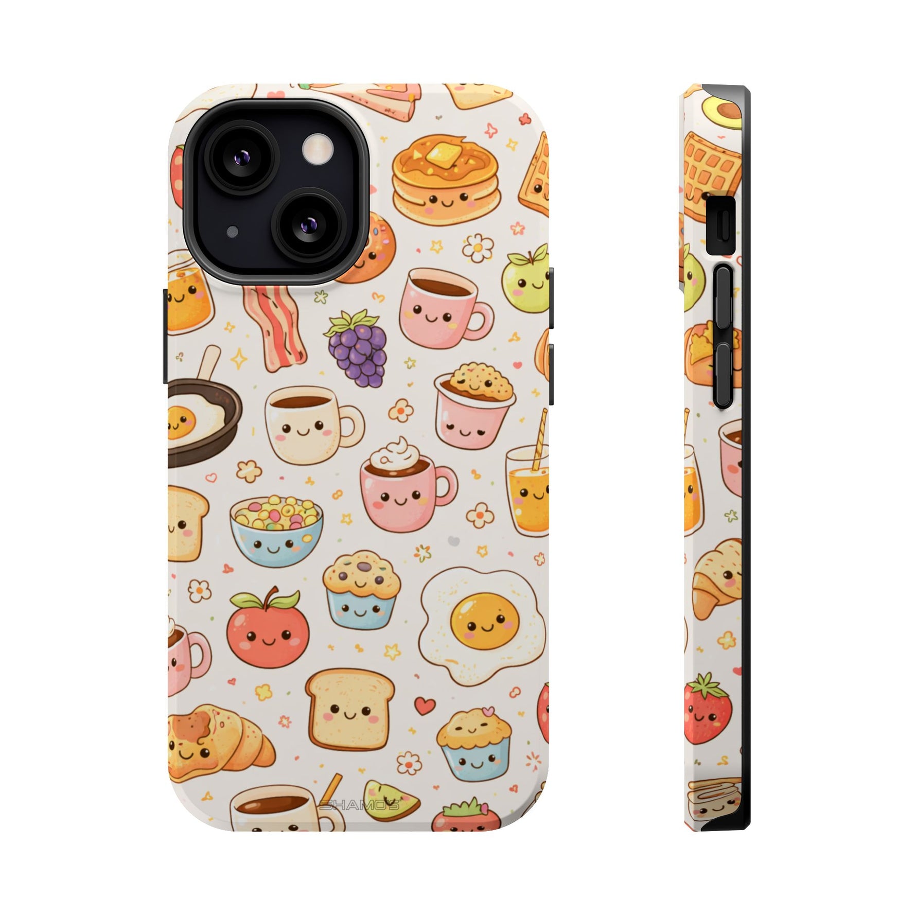 Kawaii Breakfast Pattern Magnetic Phone Case, Cute Cartoon Food Impact-Resistant Cover, MagSafe Compatible