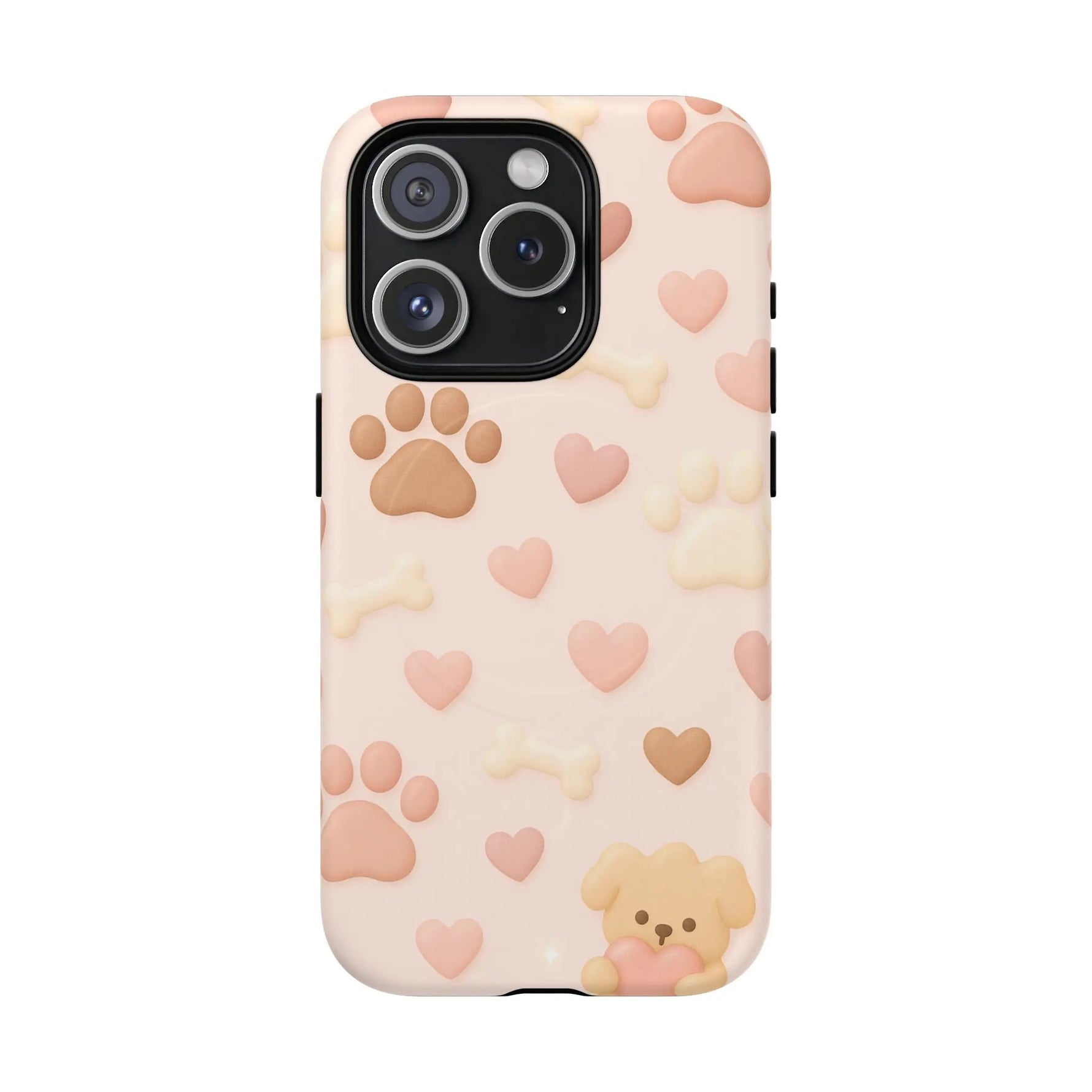 Pet Paw Pattern Phone Case — Pink Puppy Hearts & Bones with MagSafe - Shamo's