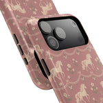 Rose Ponies MagSafe Phone Case, glossy wide-camera Pro model, camera and side-button close-up