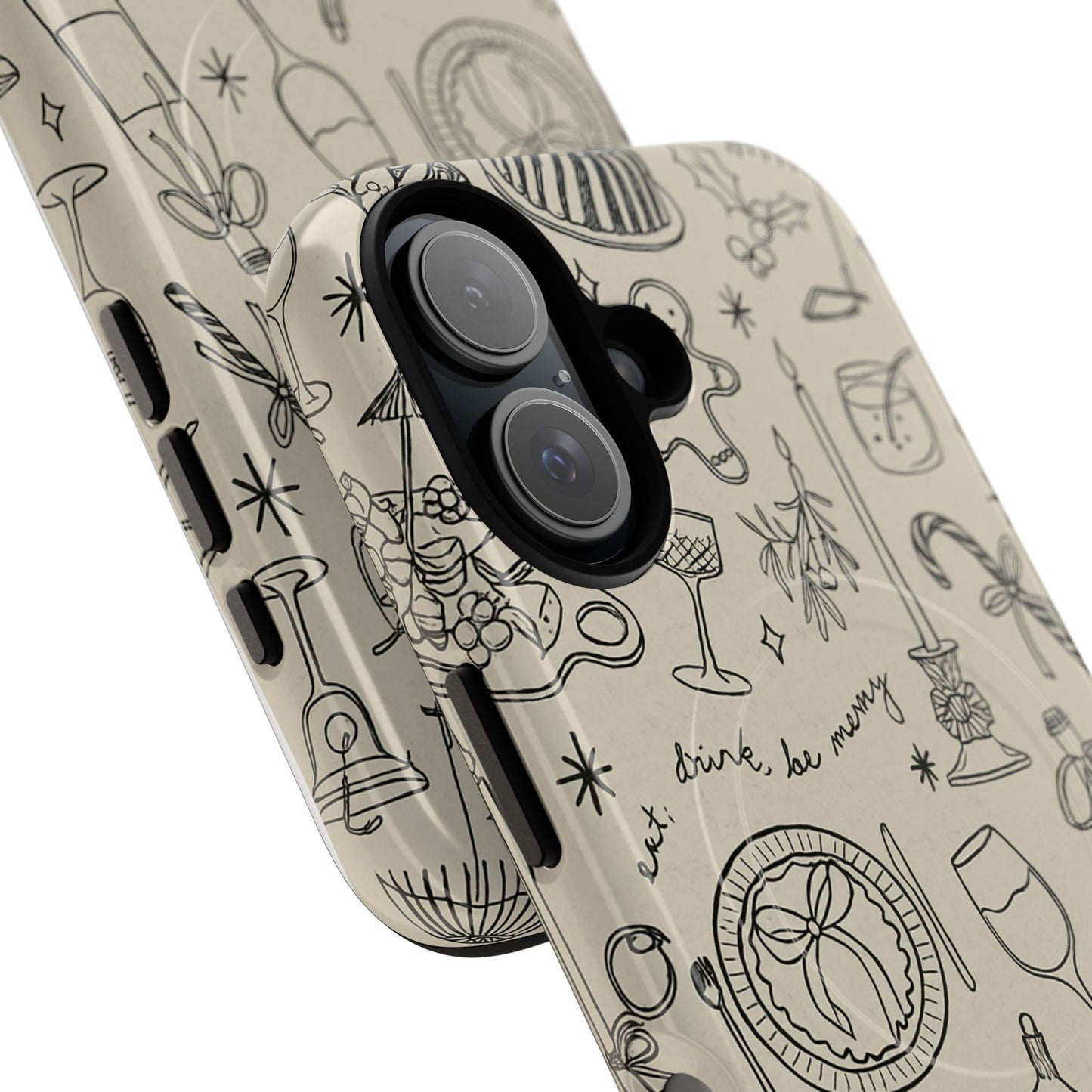 Festive Doodle iPhone Case (’drink, be merry’ Holiday Design) | compatible with MagSafe