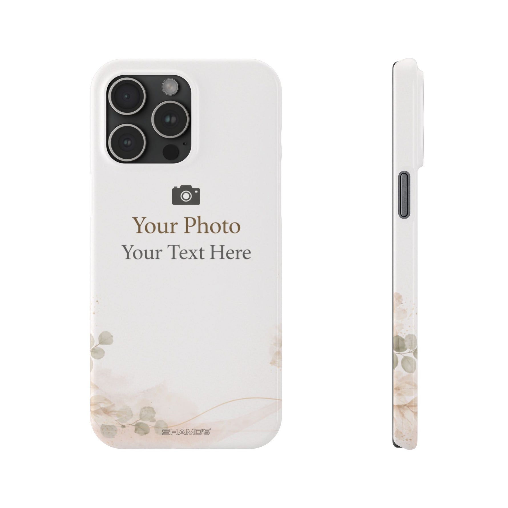 Personalized Slim Phone Case, Custom Photo & Text Minimal Floral Design - iPhone 15 Pro Max - Shamo's