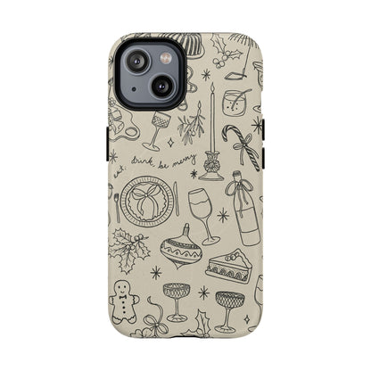 Festive Doodle iPhone Case (’drink, be merry’ Holiday Design) | compatible with MagSafe - Shamo's