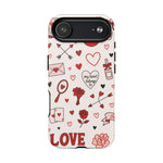 Romantic Love Doodle Tough iPhone Case ("LOVE", hearts, roses) (MagSafe compatible)  Shamo's iPhone 17 Air / Matte