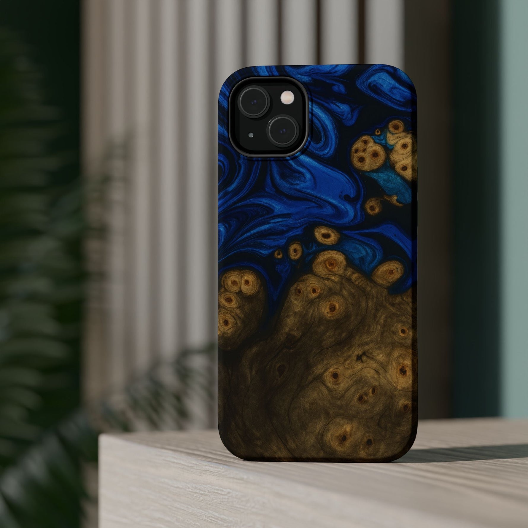 Blue Swirl & Burl Wood Impact iPhone Case | MagSafe compatible  Shamo's