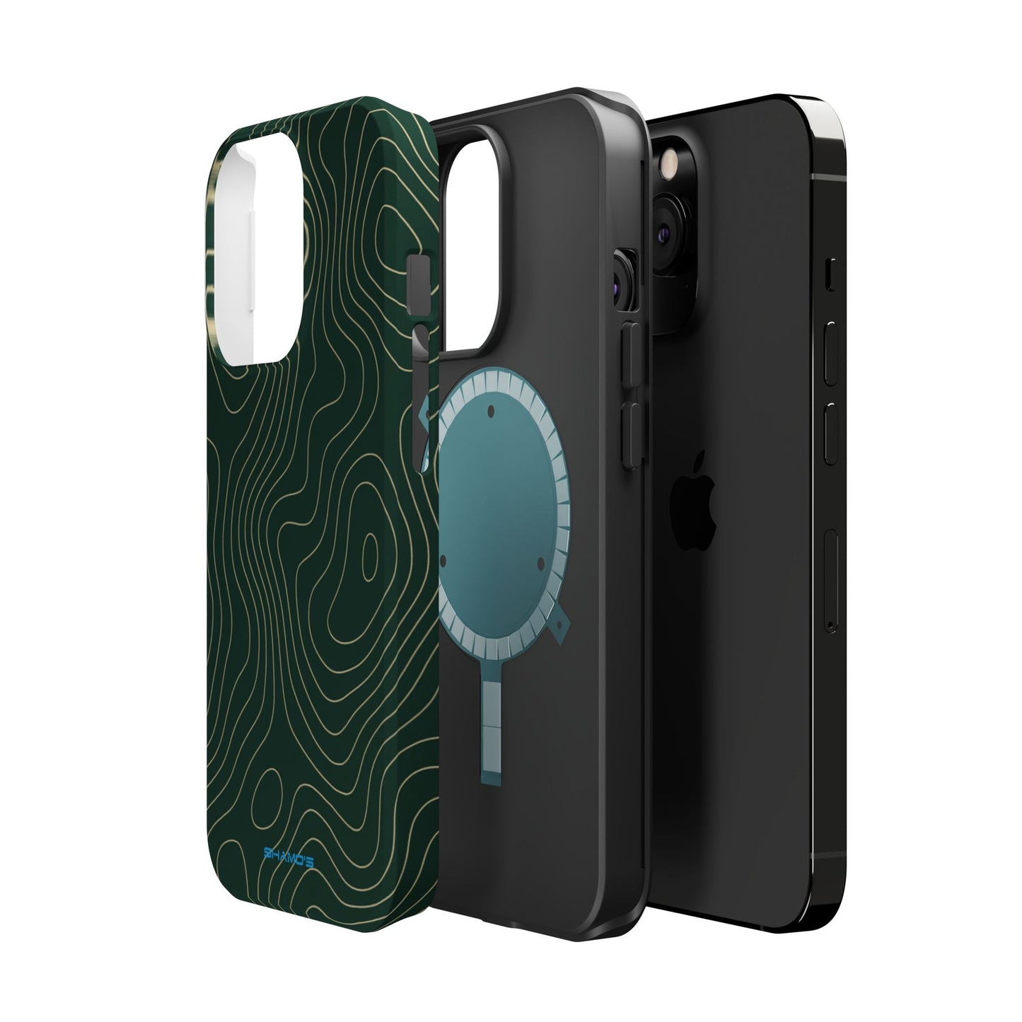 Topographic Green Magnetic Impact-Resistant iPhone Case | MagSafe compatible  Shamo's