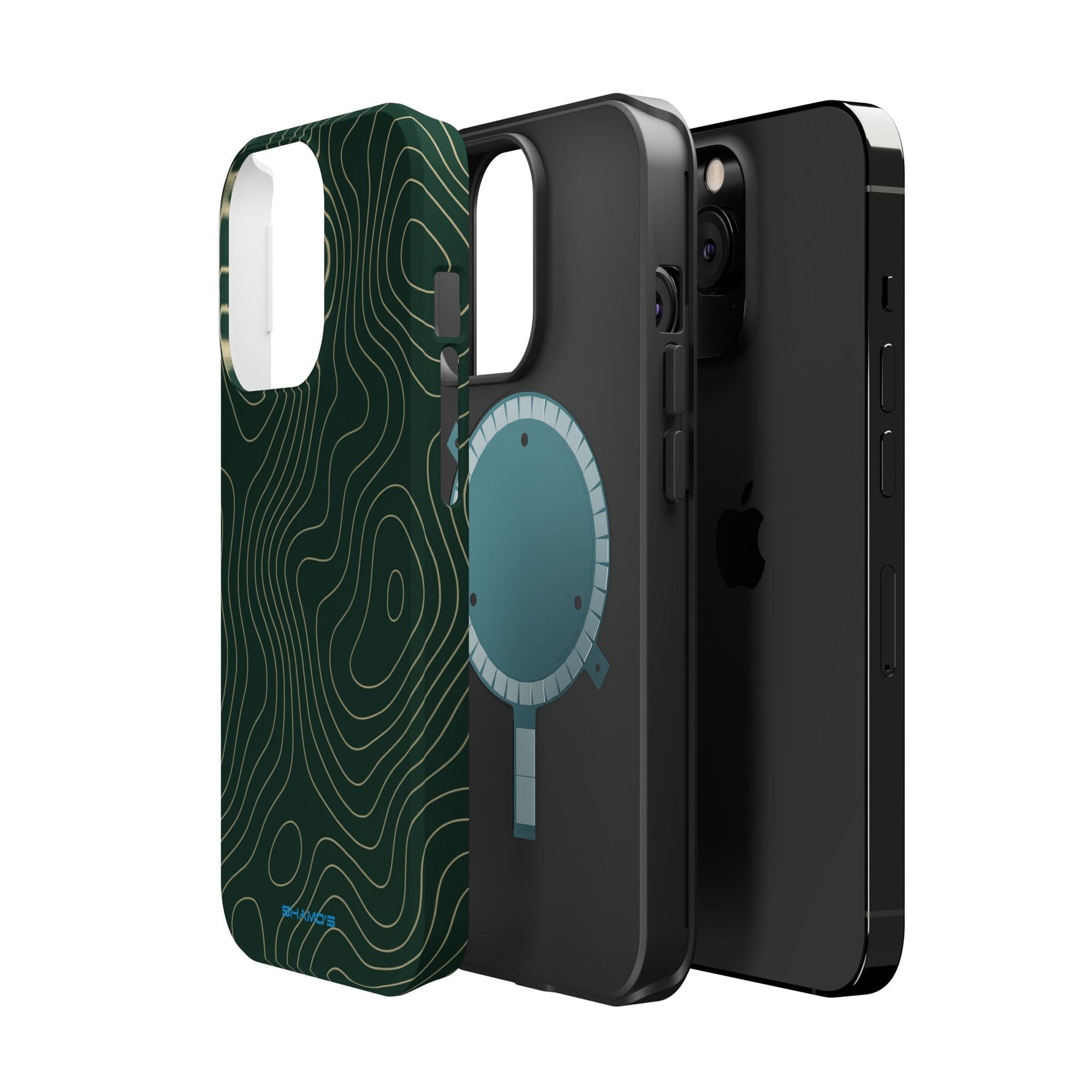 Topographic Green Magnetic Impact-Resistant iPhone Case | MagSafe compatible  Shamo's