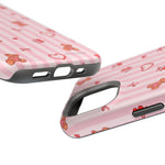 Pink Teddy Hearts Love iPhone Case, Impact-Resistant MagSafe Compatible