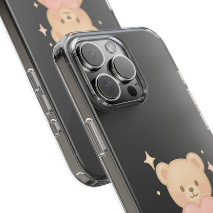 Romantic Teddy Bear Impact-Resistant iPhone Case with Heart Design