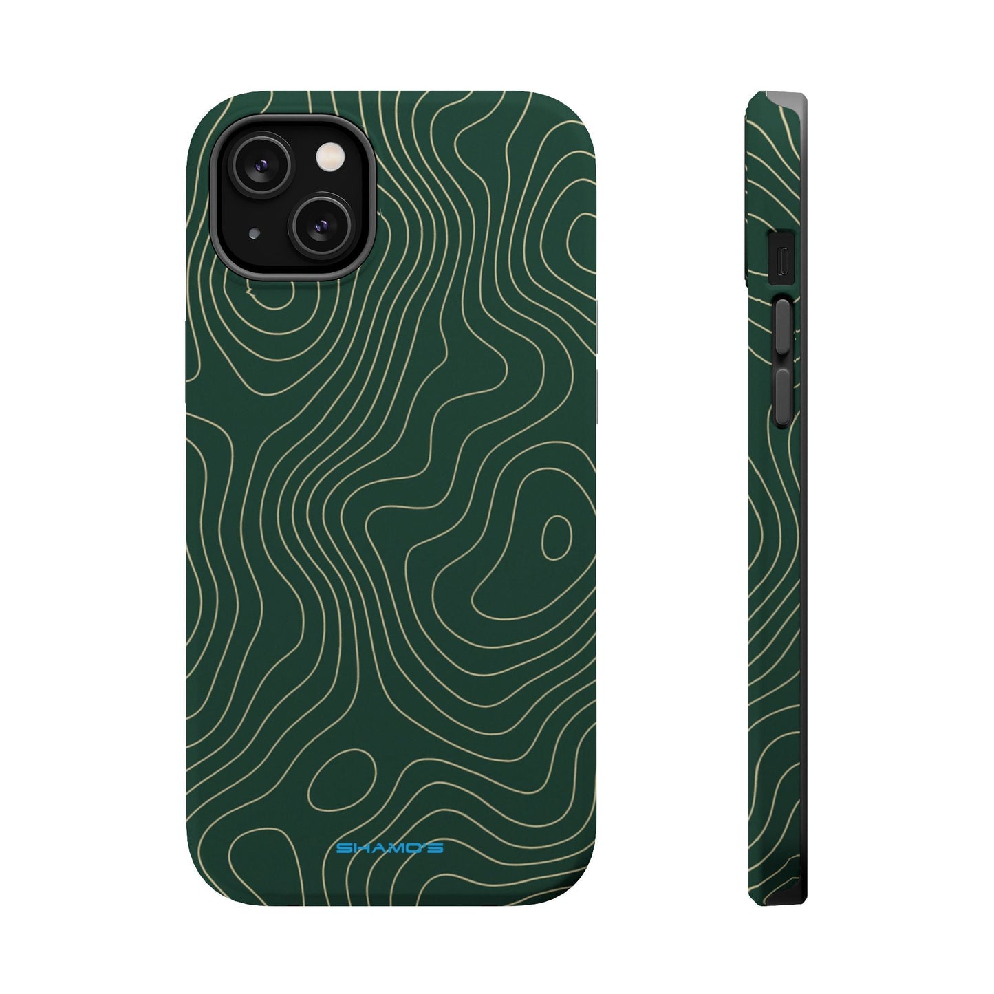 Topographic Green Magnetic Impact-Resistant iPhone Case | MagSafe compatible  Shamo's iPhone 14 Plus / Matte