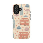 London Icons Hand-Drawn iPhone Case — Cute Double-Decker Bus & Big Ben Pattern with MagSafe compatibility  Shamo's