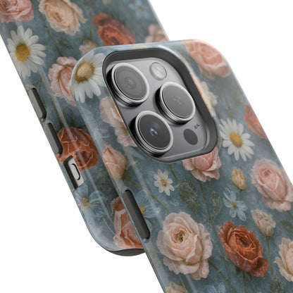 Frozen Floral Vintage Roses & Daisies iPhone Case with MagSafe compatibility  Shamo's