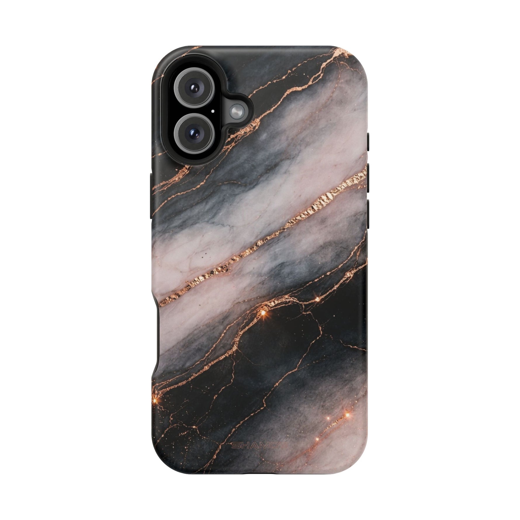 Marbled Black & Rose Gold Magnetic MagSafe Compatible Phone Case — Impact-Resistant