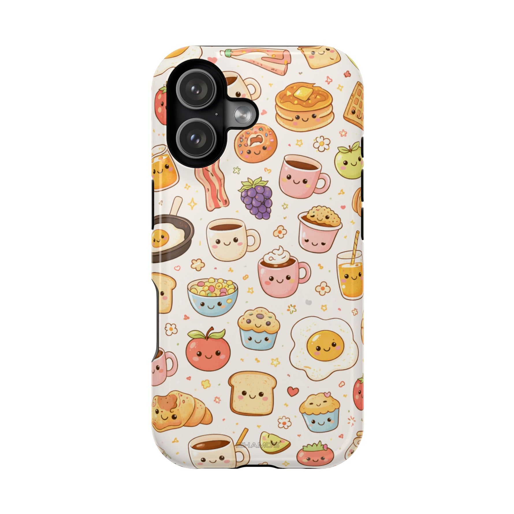 Kawaii Breakfast Pattern Magnetic Phone Case, Cute Cartoon Food Impact-Resistant Cover, MagSafe Compatible