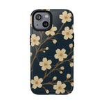 Navy Cherry Blossom Floral iPhone Case - Compatible with MagSafe