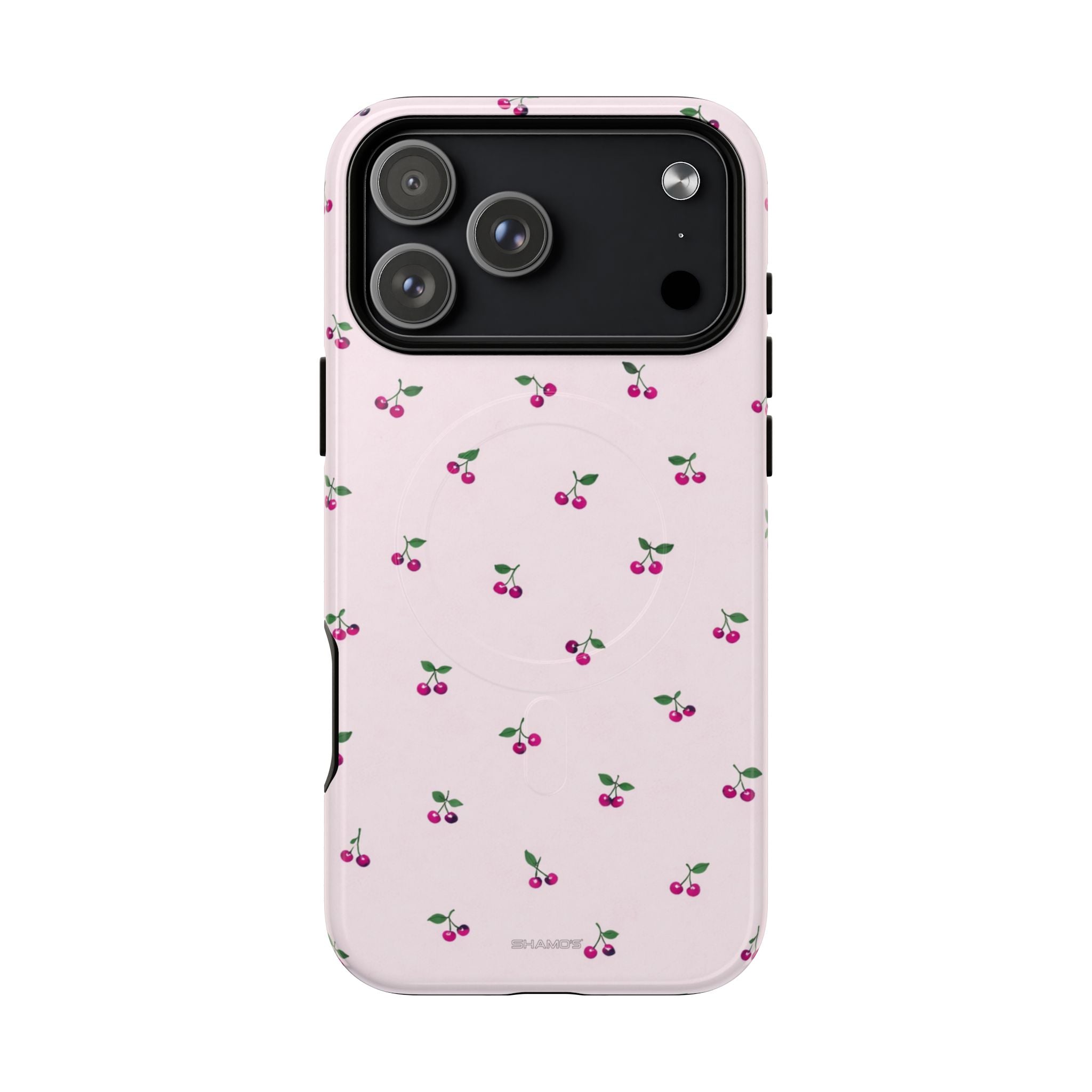Cherry Pattern Tough Magnetic Phone Case — Pink Protective Magnetic iPhone Cover with MagSafe compatibility