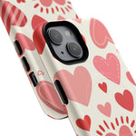 Heart Pattern Tough iPhone Case — Cute Red & Pink Hearts Protective Cover (MagSafe compatible)  Shamo's