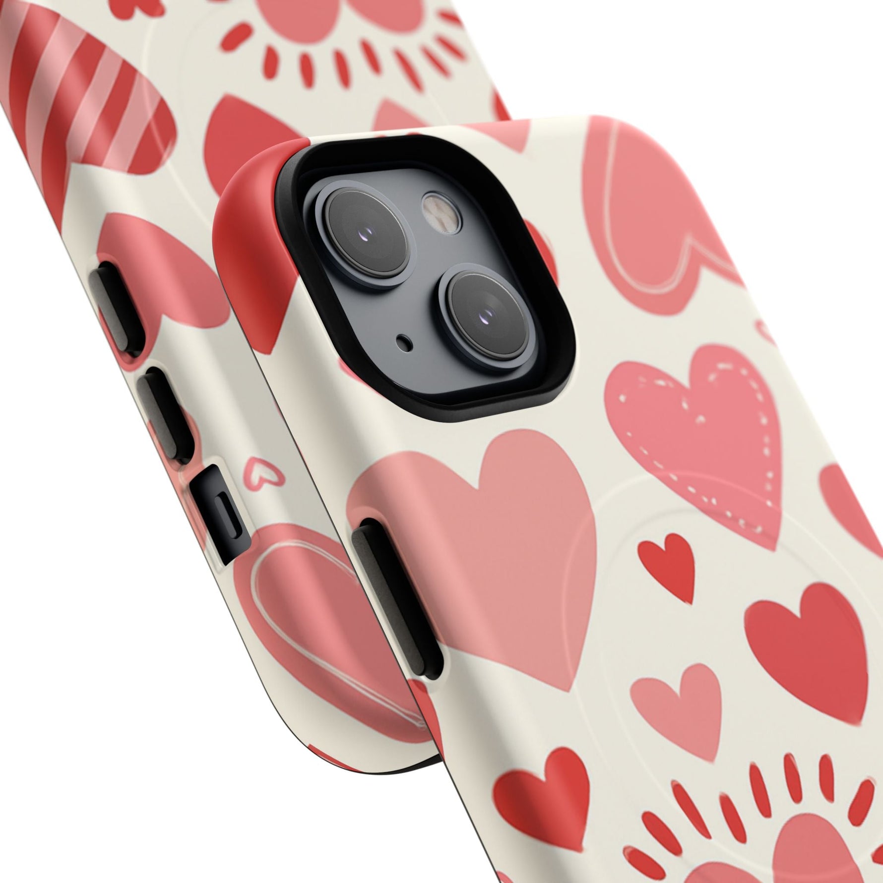 Heart Pattern Tough iPhone Case — Cute Red & Pink Hearts Protective Cover (MagSafe compatible)  Shamo's