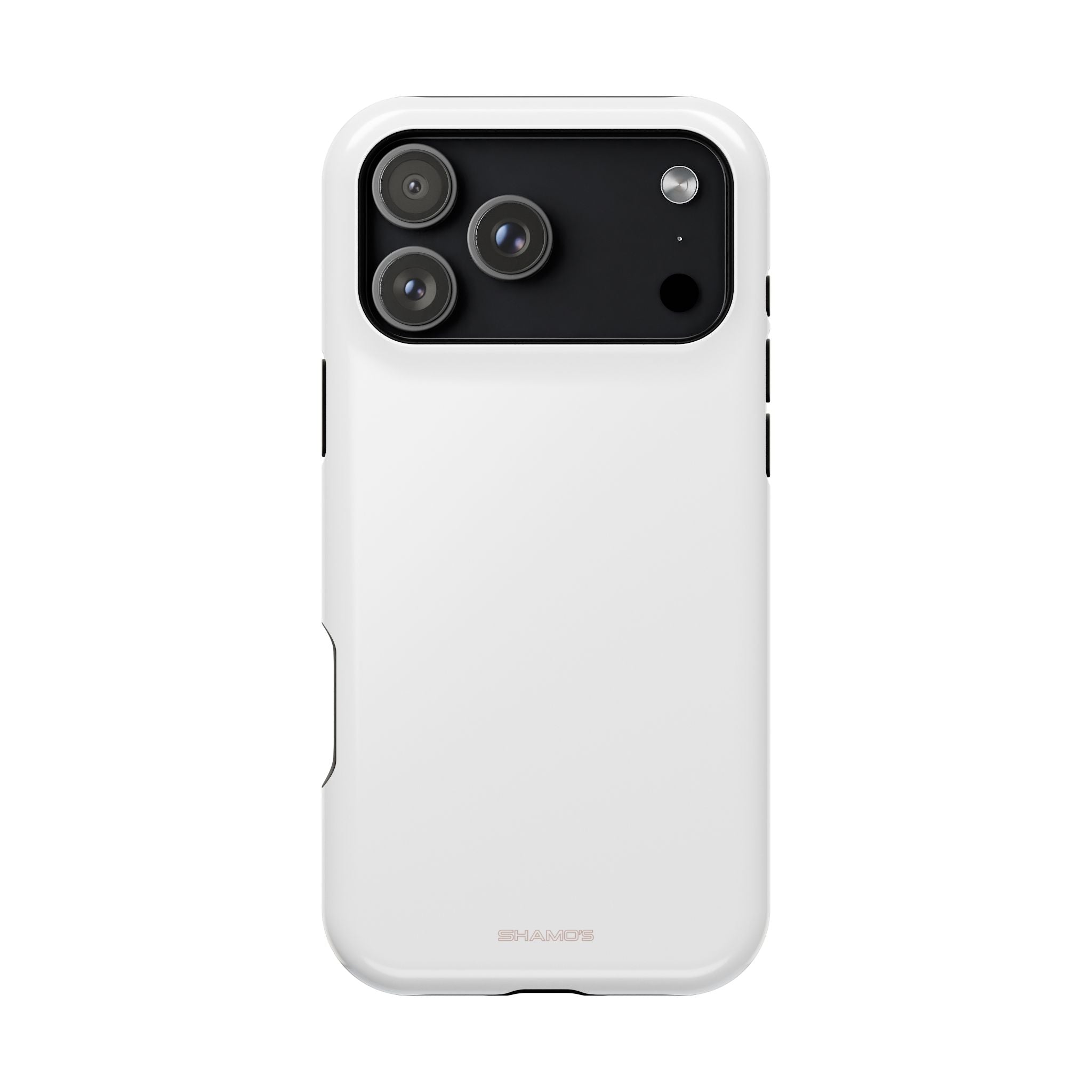 Back view of a plain white phone case