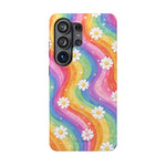 Funda de teléfono resistente a impactos con efecto cascada de colores Rainbow Daisy