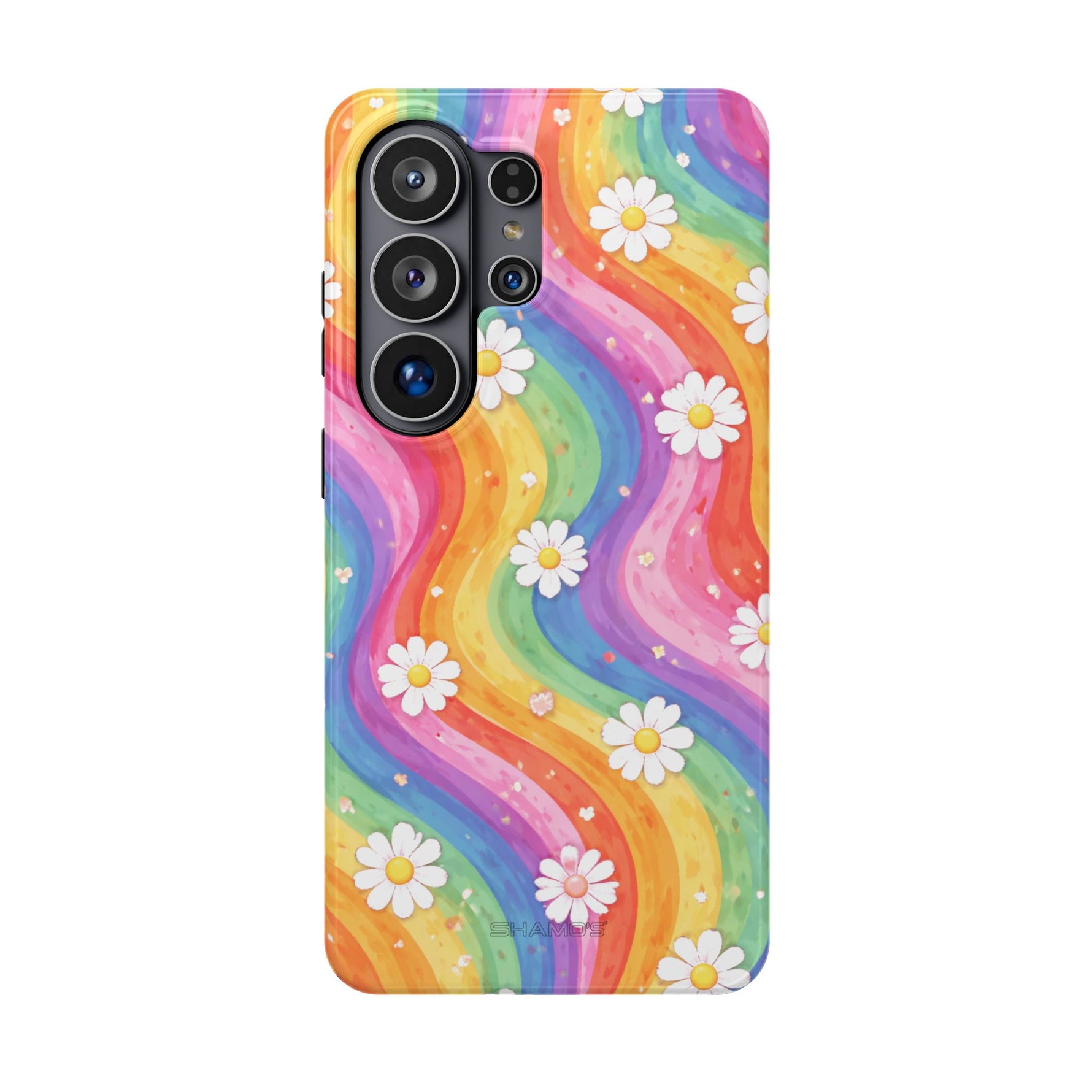Funda de teléfono resistente a impactos con efecto cascada de colores Rainbow Daisy