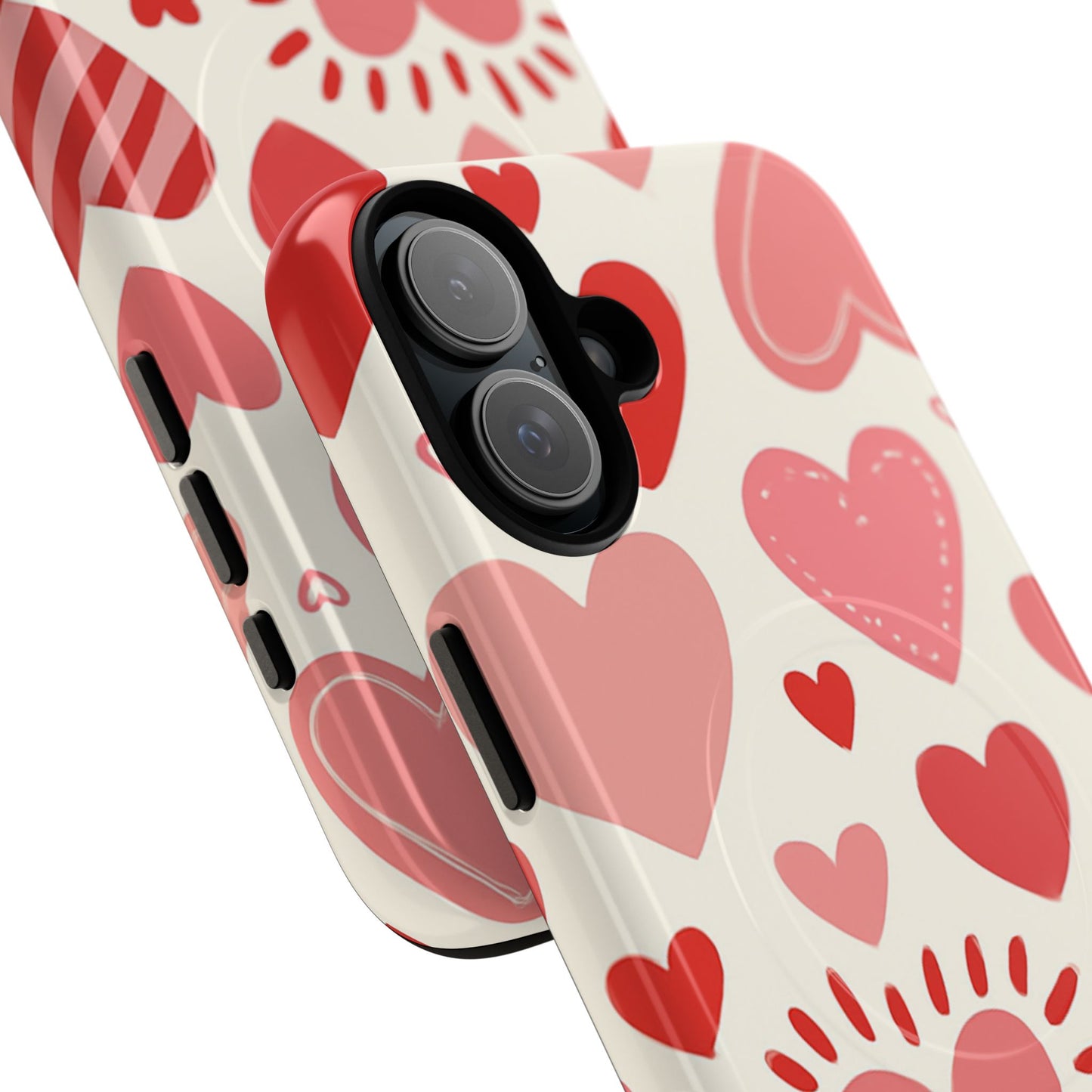 Heart Pattern Tough iPhone Case — Cute Red & Pink Hearts Protective Cover (MagSafe compatible)