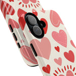 Heart Pattern Tough iPhone Case — Cute Red & Pink Hearts Protective Cover (MagSafe compatible)  Shamo's