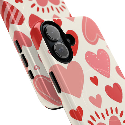Heart Pattern Tough iPhone Case — Cute Red & Pink Hearts Protective Cover (MagSafe compatible)