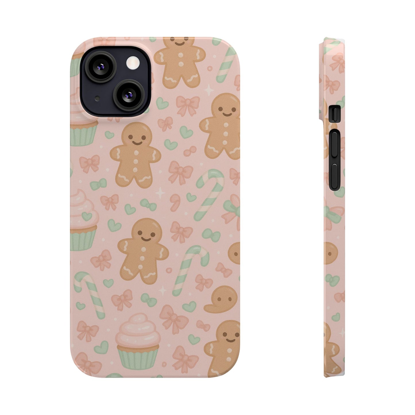Gingerbread Holiday Slim iPhone Case — Cute Candy Cane & Cupcake Pattern