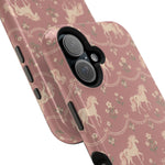 Rose Ponies MagSafe Phone Case, glossy vertical dual-camera model, camera and side-button close-up