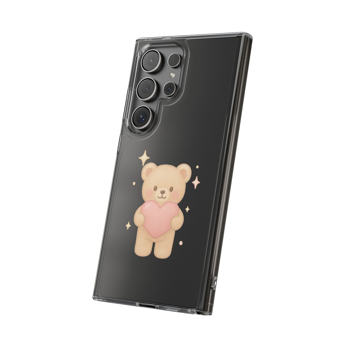 Romantic Teddy Bear Impact-Resistant iPhone Case with Heart Design